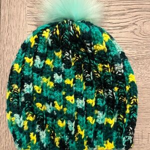 Multicolor Knit Beanie with Pom Pom